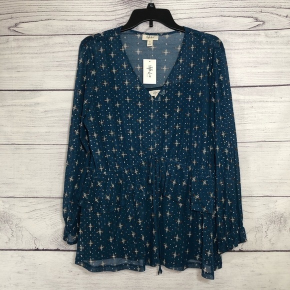 NWT Style & Co Blue Sheer Ruffled Top Sz 0X - Picture 2 of 6